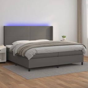 vidaXL Κρεβάτι Boxspring με Στρώμα &amp; LED Γκρι 200x200 εκ. Συνθ. Δέρμα