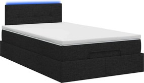 vidaXL Κρεβάτι Ottoman με Στρώμα και LED Μαύρο 120 x 190 cm Ύφασμα