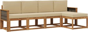 vidaXL Σειρά Καναπέ Εξωτερικού 5 pcs Φυσικό και Μπεζ Πολυεστέρας
