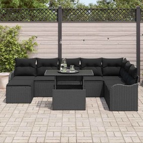 vidaXL Σετ Καναπέ Κήπου με μαξιλάρι 9 pcs Μαύρο Πολυ ράταν