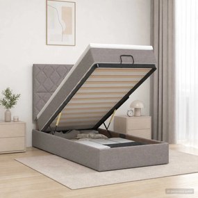 vidaXL Κρεβάτι Ottoman με Στρώμα και LED Taupe 90 x 200 cm Ύφασμα
