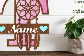 Σετ των 2 Intra απο ξύλο plywood  Χρώμα wenge 3mm-4mm πάχος - Ονειροπαγίδα Monogram Letter T Cut Δίασταση 20x20 cm INTRAFABR-109679405