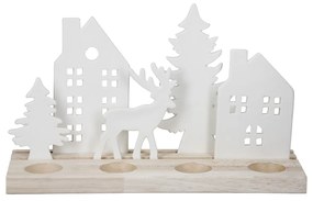 Κηροπήγιο Ορθογώνιο 'Wintertime' Πορσελάνη/Ξύλο Εκρού/Λευκό 10x30x18cm
