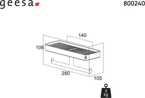 Geesa Tiger Cooper 800240 Black Matt - Χαρτοθήκη διπλη με εταζερα