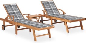 vidaXL Ξαπλώστρες 2 τεμ. από Μασίφ Ξύλο Teak με Τραπέζι και Μαξιλάρι
