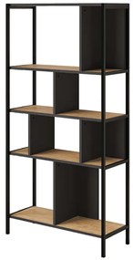 Βιβλιοθήκη Midi Megapap χρώμα sapphire oak - silky black 88x35x175εκ.