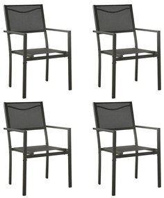 Καρέκλες Κήπου 4 τεμ. Μαύρες / Ανθρακί από Textilene και Ατσάλι