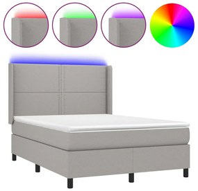 Κρεβάτι Boxspring με Στρώμα &amp; LED Αν.Γκρι 140x200εκ. Υφασμάτινο - Γκρι