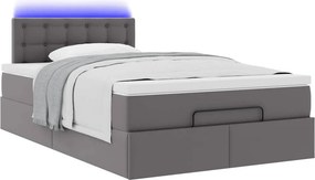 vidaXL Οθωμανικό κρεβάτι με στρώματα &amp; LEDs Γκρι Faux Leather
