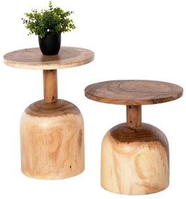 SET 2PCS SIDE TABLES PUMBE  SOLID SUAR WOOD IN NATURAL Φ38,5 &amp; Φ39,5cm.