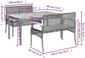 Σετ Τραπεζαρίας Κήπου 3 τεμ. Μαύρο Συνθετικό Ρατάν με Μαξιλάρια - Μαύρο