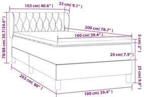 vidaXL Κρεβάτι Boxspring με Στρώμα Σκούρο Γκρι 100x200 εκ. Υφασμάτινο