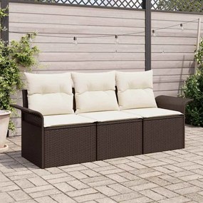 vidaXL Σετ Καναπέ Κήπου με μαξιλάρι 3 pcs Καφέ Πολυ ράταν