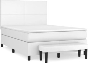 vidaXL Κρεβάτι Boxspring με Στρώμα Λευκό 140x200εκ.από Συνθετικό Δέρμα