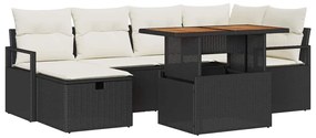 vidaXL Σετ Καναπέ Κήπου Ρυθμιζόμενο ύψος 7 pcs Μαύρο συνθετικό ρατάν