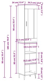 Ντουλάπι Μαύρο 34,5 x 34 x 180 εκ. από Επεξεργασμένο Ξύλο - Μαύρο