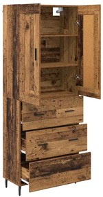 vidaXL Highboard με συρτάρι 2 pcs Παλιό Ξύλο Σύνθετο Ξύλο και Γυαλί