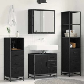 vidaXL Σετ Επίπλων Μπάνιου με ράφι 4 pcs Μαύρη Οξυά Επεξεργασμένο ξύλο
