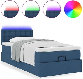 vidaXL Οθωμανικό κρεβάτι με στρώμα &amp; LEDs Μπλε 90x200 cm Ύφασμα