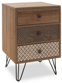 Κομοδίνο Boho με 3 συρτάρια καρυδί με μεταλλικά πόδια 40x40x59εκ 40x40x59 εκ.
