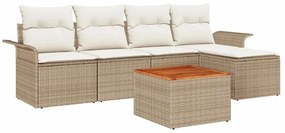 vidaXL Σετ Καναπέ Κήπου με μαξιλάρι 6 pcs Μπεζ συνθετικό ρατάν