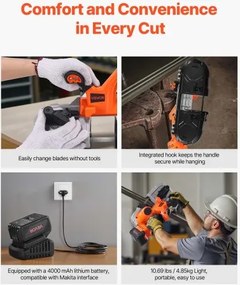 VEVOR 20V 2.56 Inches Deep Cut Variable Speed Portable Cordless Band Saw Kit