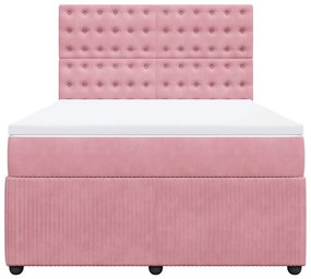 vidaXL Κρεβάτι Boxspring με Στρώμα Ροζ 140x190 εκ. Βελούδινο