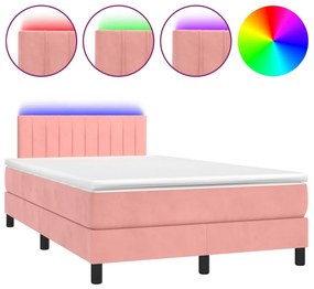 vidaXL Κρεβάτι Boxspring με Στρώμα &amp; LED Ροζ 120x200 εκ. Βελούδινο