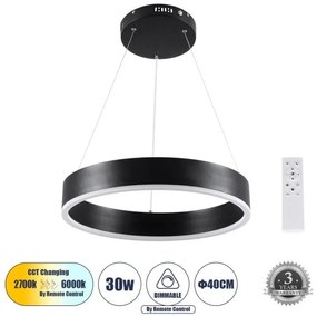Κρεμαστό Φωτιστικό Οροφής LED 30W 3513lm VENOM Globostar-61173-Μαύρο 61173