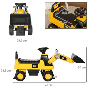 HOMCOM Εκσκαφέας για παιδιά, πατίνι, χειριζόμενος εκσκαφέας, προστασία ανατροπής, αντιολισθητικοί τροχοί, κίτρινο+μαύρο, 78 x 29,5 x 54 cm