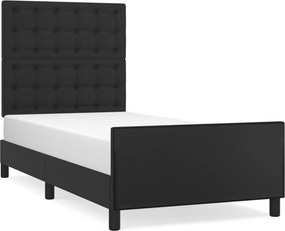 vidaXL Πλαίσιο Κρεβατιού με Κεφαλάρι Μαύρο90x200εκ. από ΣυνθετικόΔέρμα