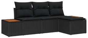vidaXL Σετ Καναπέ Κήπου 4 pcs Μαύρο 184 x 62 x 85 εκ. Πολυ ράταν