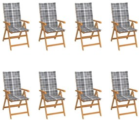 Καρέκλες Κήπου Ανακλινόμενες 8 τεμ. Μασίφ Ξύλο Teak &amp; Μαξιλάρια - Καφέ