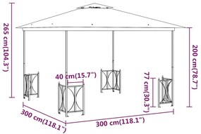 vidaXL Κιόσκι με Πλευρικά Τοιχώματα και Διπλή Οροφή Ανθρακί 3 x 3 μ.