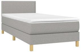 vidaXL Κρεβάτι Boxspring με Στρώμα &amp; LED Αν.Γκρι 90x190 εκ. Υφασμάτινο
