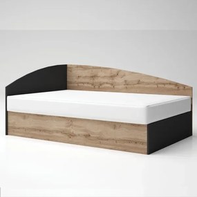 Κρεβάτι μονό OLIA με αποθηκευτικό χώρο και στρώμα 82x190cm, Oak Wotan / Ανθρακί 193x85x84cm, Αναστρέψιμο-GRA119