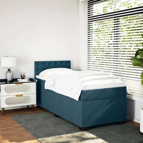 vidaXL Κρεβάτι Boxspring με Στρώμα Σκούρο Μπλε 90x200 εκ. Βελούδινο