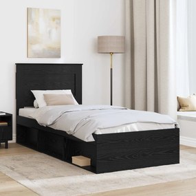 vidaXL Σκελετός Κρεβατιού Μαύρη Δρυς 75 x 190 cm Επεξεργασμένο Ξύλο