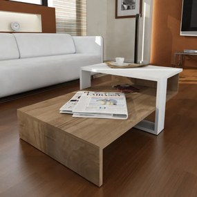 Τραπεζάκι σαλονιού Kalune Design 731WAT2801, 80x32x43 cm, 2 επίπεδα, Μοριοσανίδα με επένδυση μελαμίνης, καφέ / λευκό