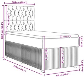 Κρεβάτι Boxspring με Στρώμα Μπλε 100 x 200 εκ. Υφασμάτινο - Μπλε