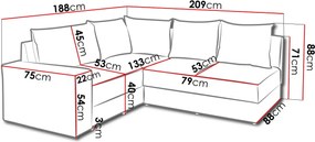 Γωνιακός καναπές Bono-Αριστερή - 209.00Χ188.00Χ88.00cm