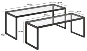 Τραπέζι σαλονιού Redro σετ 2τεμ μαύρο μέταλλο-γυαλί 100x40x45εκ 100x40x45 εκ.