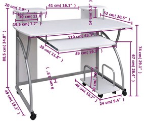 Γραφείο Υπολογιστή Λευκό 110 x 52 x 88,5 εκ. Επεξεργασμένο Ξύλο - Λευκό