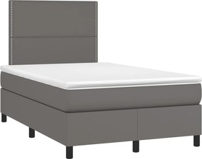 vidaXL Κρεβάτι Boxspring με Στρώμα Γκρι 120x190εκ. από Συνθετικό Δέρμα