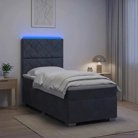 vidaXL Κρεβάτι Box Spring με Στρώμα και LED Σκούρο Γκρι 90 x 190 cm