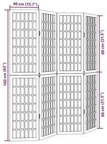 Διαχωριστικό Χώρου με 4 Πάνελ Λευκό από Μασίφ Ξύλο Παυλώνιας - Λευκό