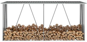 vidaXL Υπόστεγο Αποθήκευσης Ξύλων Κήπου Γκρι 330x84x152 εκ. Ατσάλι
