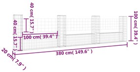 vidaXL Συρματοκιβώτια Στύλοι σε U Σχήμα 4 τεμ. 380x20x100 εκ Σιδερένια