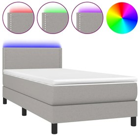 vidaXL Κρεβάτι Boxspring με Στρώμα &amp; LED Αν.Γκρι 90x190 εκ. Υφασμάτινο
