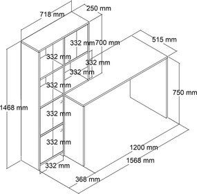 Stewehome Λευκό γραφείο με ραφιέρα και ντουλάπια 156.8x52x146.8 cm